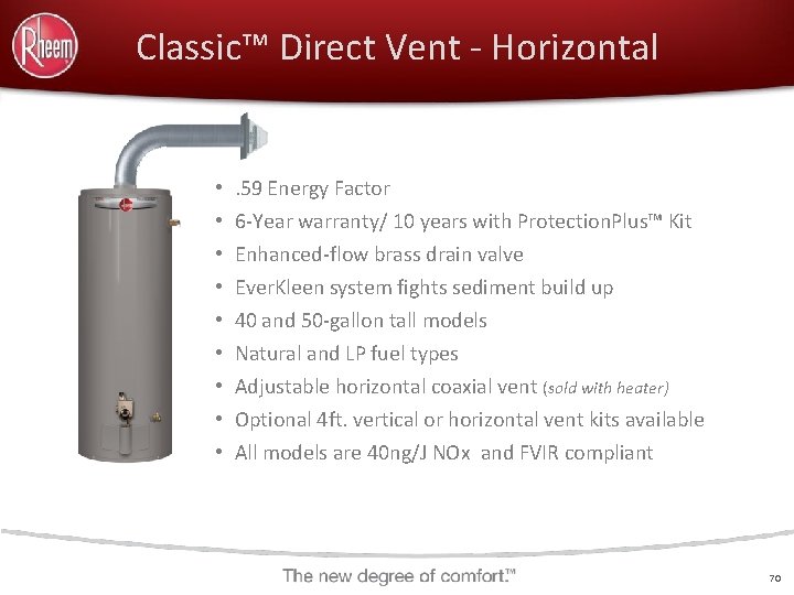 Classic™ Direct Vent - Horizontal • • • . 59 Energy Factor 6 -Year