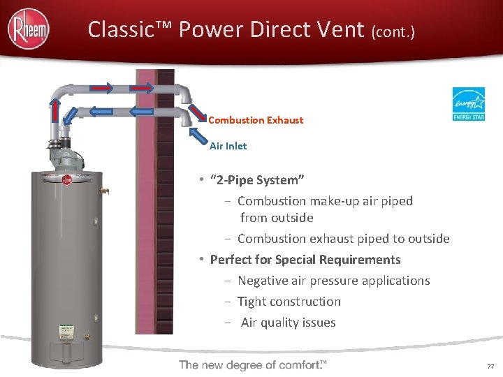 Classic™ Power Direct Vent (cont. ) Combustion Exhaust Air Inlet • “ 2 -Pipe