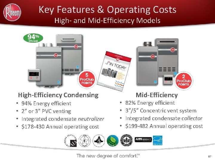 Key Features & Operating Costs High- and Mid-Efficiency Models High-Efficiency Condensing • • 94%
