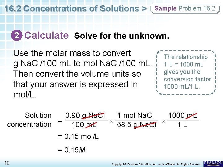 16. 2 Concentrations of Solutions > Sample Problem 16. 2 2 Calculate Solve for