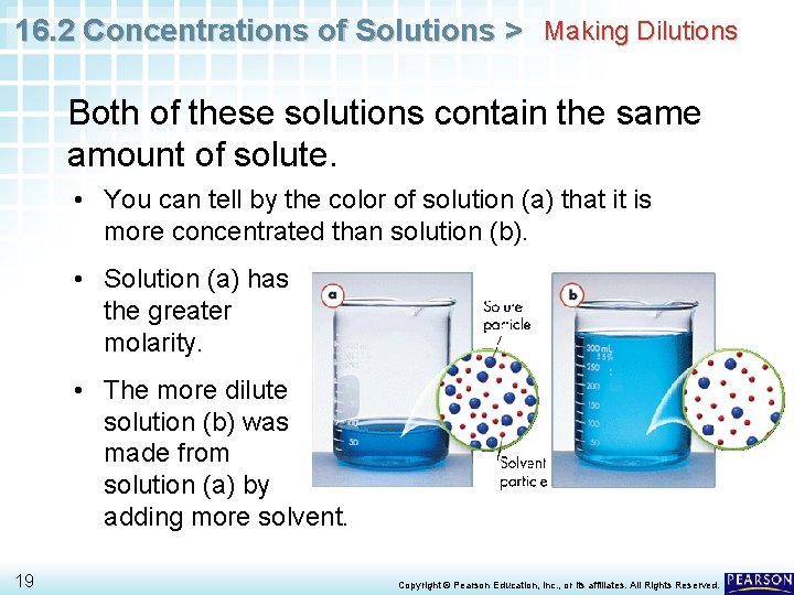 16. 2 Concentrations of Solutions > Making Dilutions Both of these solutions contain the