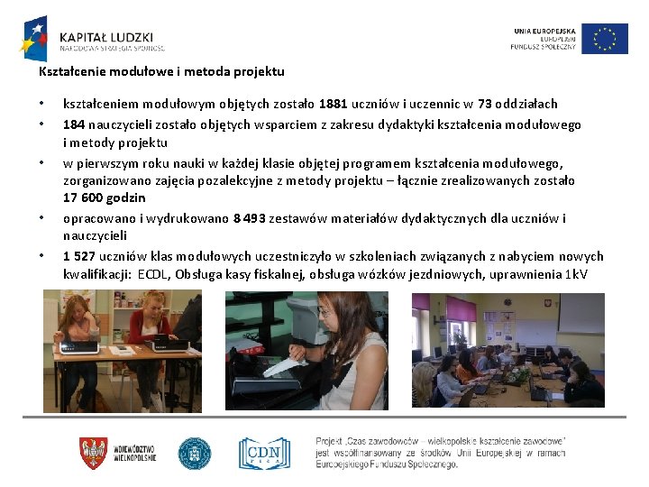 Kształcenie modułowe i metoda projektu • • • kształceniem modułowym objętych zostało 1881 uczniów Kształcenie modułowe i metoda projektu • • • kształceniem modułowym objętych zostało 1881 uczniów