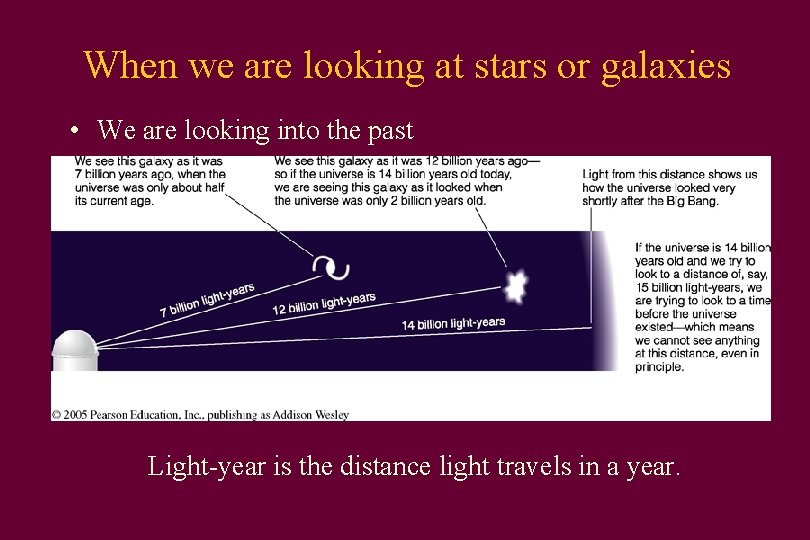 When we are looking at stars or galaxies • We are looking into the