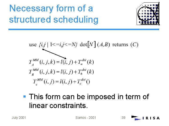 Necessary form of a structured scheduling § This form can be imposed in term Necessary form of a structured scheduling § This form can be imposed in term