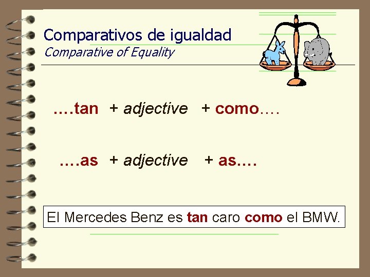 Comparativos de igualdad Comparative of Equality …. tan + adjective + como…. …. as