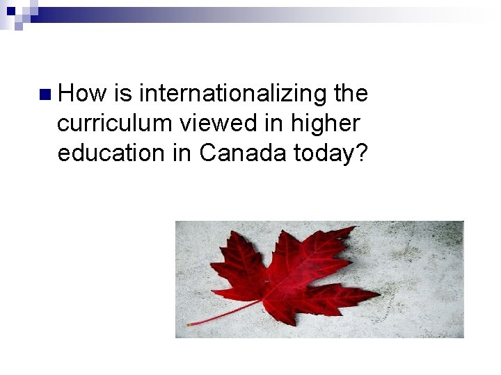 n How is internationalizing the curriculum viewed in higher education in Canada today? 