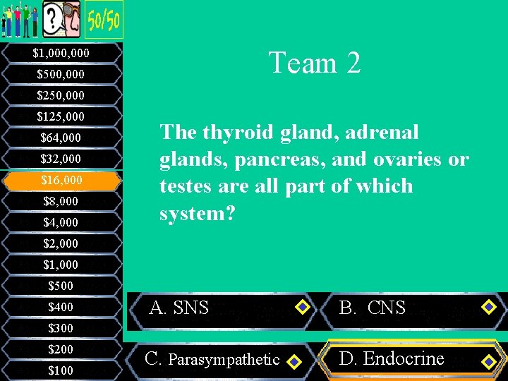 Team 2 $1, 000 $500, 000 $250, 000 $125, 000 $64, 000 $32, 000