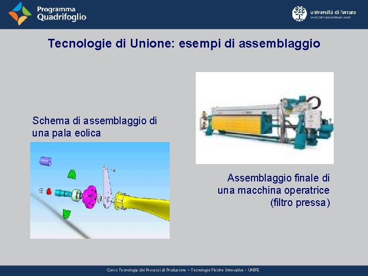 Tecnologie di Unione: esempi di assemblaggio Schema di assemblaggio di una pala eolica Assemblaggio