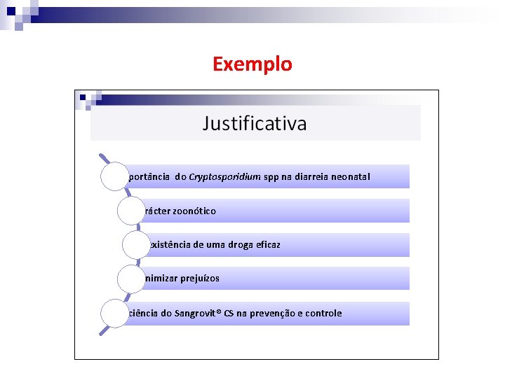 Exemplo Importância do Cryptosporidium spp na diarreia neonatal Carácter zoonótico Inexistência de uma droga