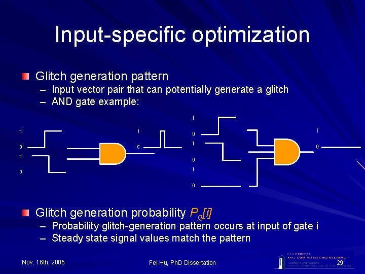 Input-specific optimization Glitch generation pattern – Input vector pair that can potentially generate a