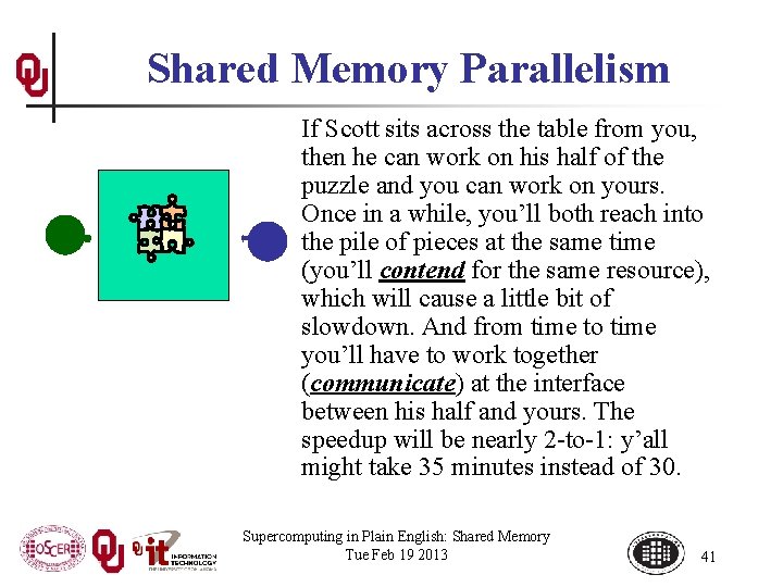 Shared Memory Parallelism If Scott sits across the table from you, then he can