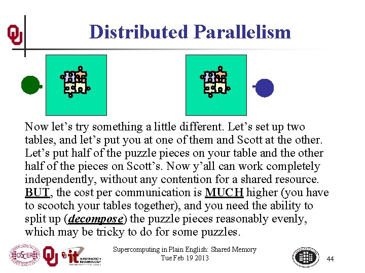 Distributed Parallelism Now let’s try something a little different. Let’s set up two tables,