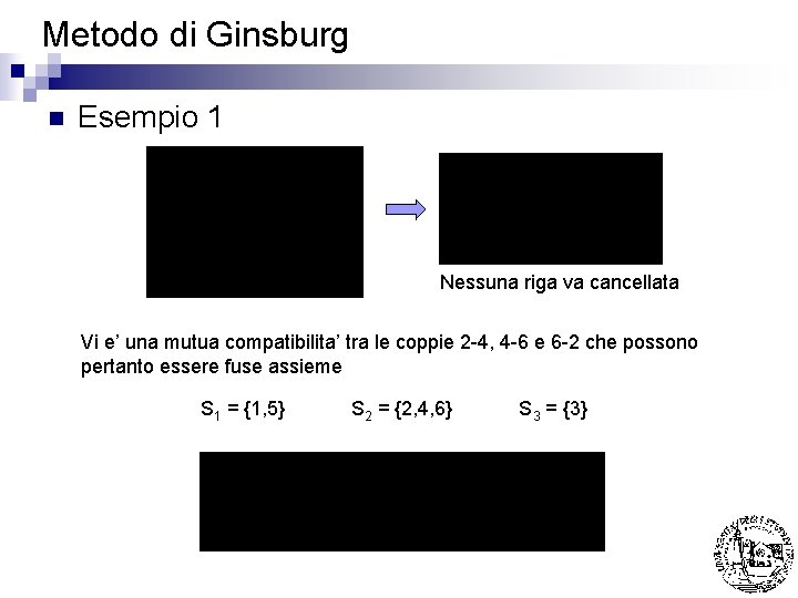 Metodo di Ginsburg n Esempio 1 Nessuna riga va cancellata Vi e’ una mutua