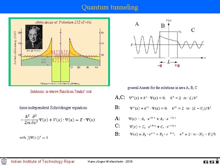 Quantum tunneling -a general Ansatz for the solutions in area A, B, C Intrinsic