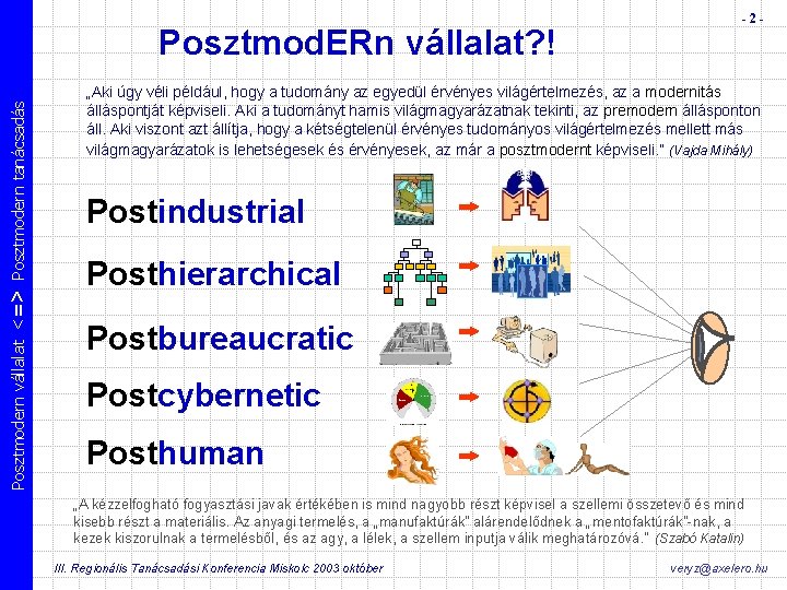 Posztmodern vállalat <=> Posztmodern tanácsadás Posztmod. ERn vállalat? ! -2 - „Aki úgy véli