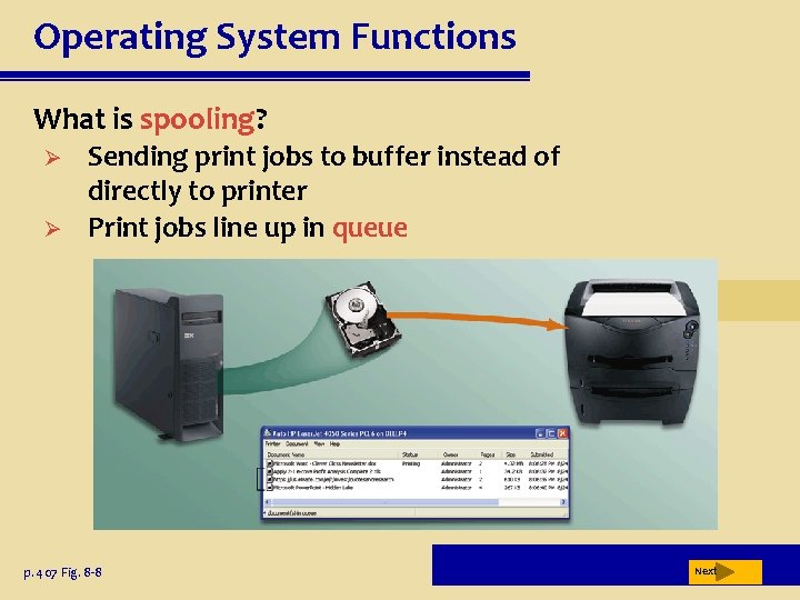 Operating System Functions What is spooling? Ø Ø Sending print jobs to buffer instead