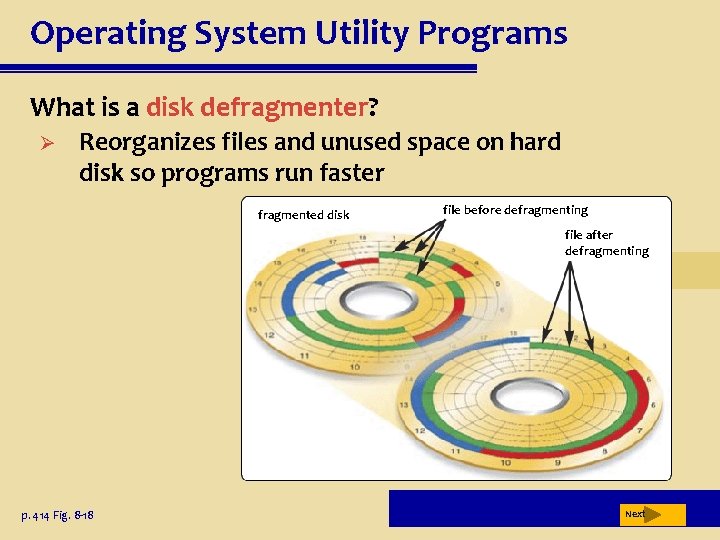 Operating System Utility Programs What is a disk defragmenter? Ø Reorganizes files and unused