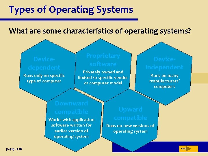 Types of Operating Systems What are some characteristics of operating systems? Devicedependent Runs only