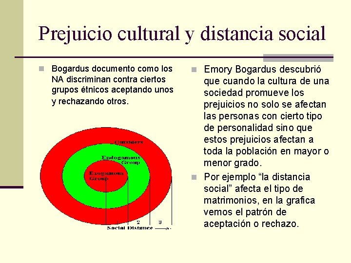 Prejuicio cultural y distancia social n Bogardus documento como los NA discriminan contra ciertos