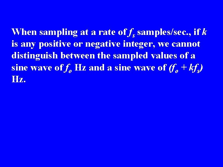 When sampling at a rate of fs samples/sec. , if k is any positive