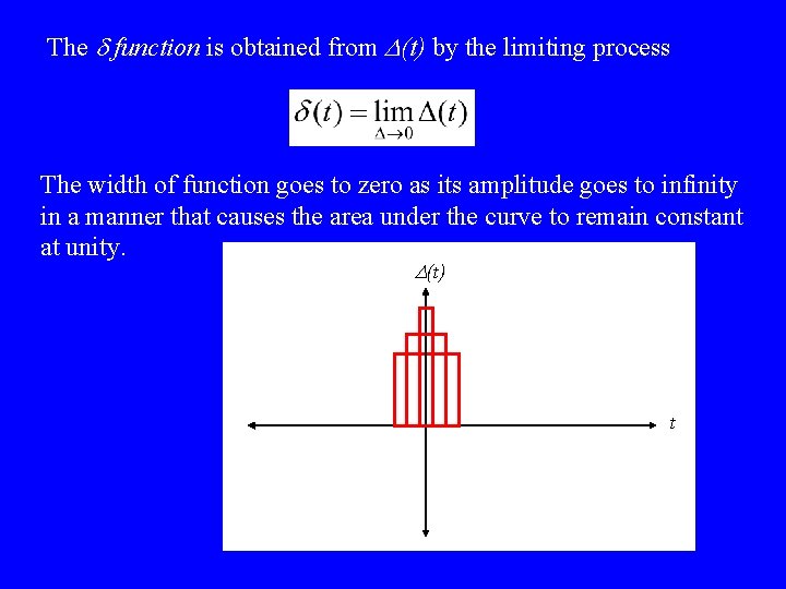 The d function is obtained from D(t) by the limiting process The width of