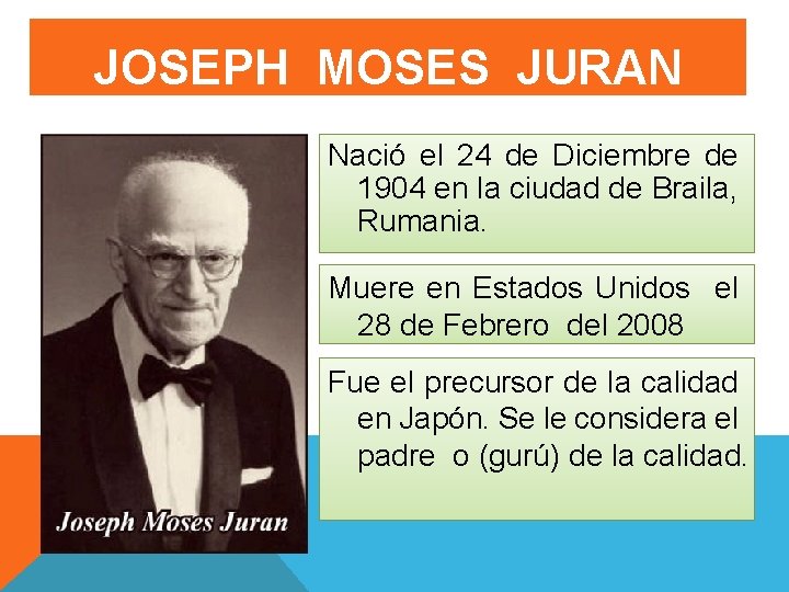 JOSEPH MOSES JURAN Nació el 24 de Diciembre de 1904 en la ciudad de