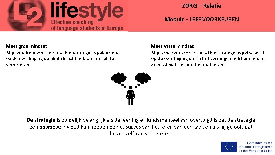 ZORG – Relatie Module - LEERVOORKEUREN Meer groeimindset Mijn voorkeur voor leren of leerstrategie