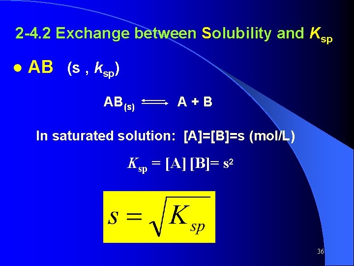 2 -4. 2 Exchange between Solubility and Ksp ● AB (s , ksp) AB(s)