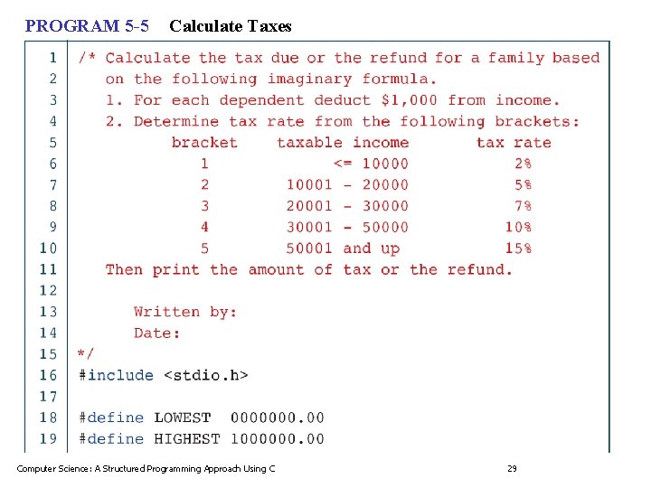PROGRAM 5 -5 Calculate Taxes Computer Science: A Structured Programming Approach Using C 29