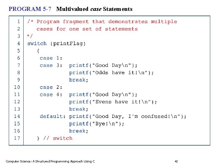 PROGRAM 5 -7 Multivalued case Statements Computer Science: A Structured Programming Approach Using C