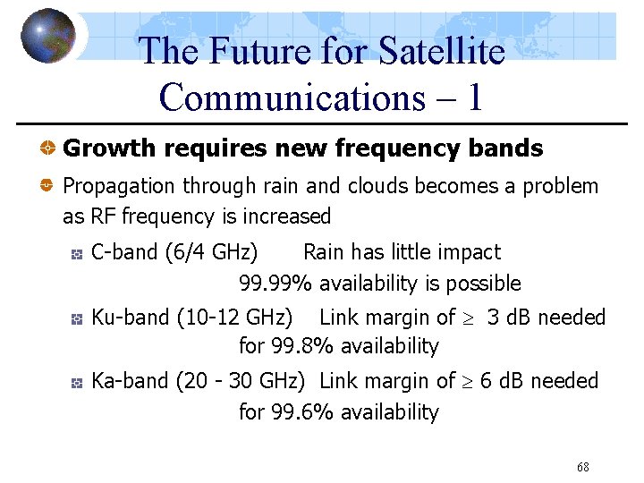 The Future for Satellite Communications – 1 Growth requires new frequency bands Propagation through