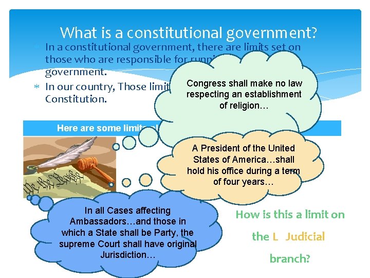 What is a constitutional government? In a constitutional government, there are limits set on