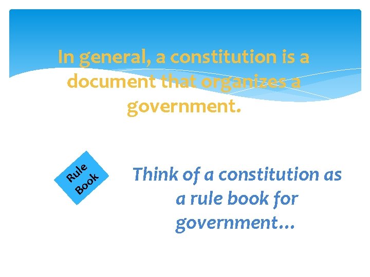 In general, a constitution is a document that organizes a government. le u R