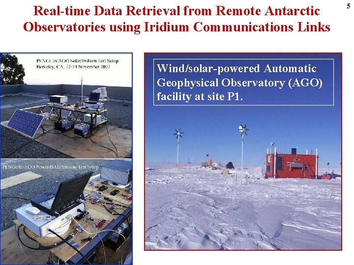Real-time Data Retrieval from Remote Antarctic Observatories using Iridium Communications Links Wind/solar-powered Automatic Geophysical