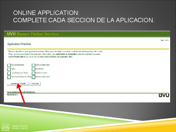 ONLINE APPLICATION: COMPLETE CADA SECCION DE LA APLICACION. 
