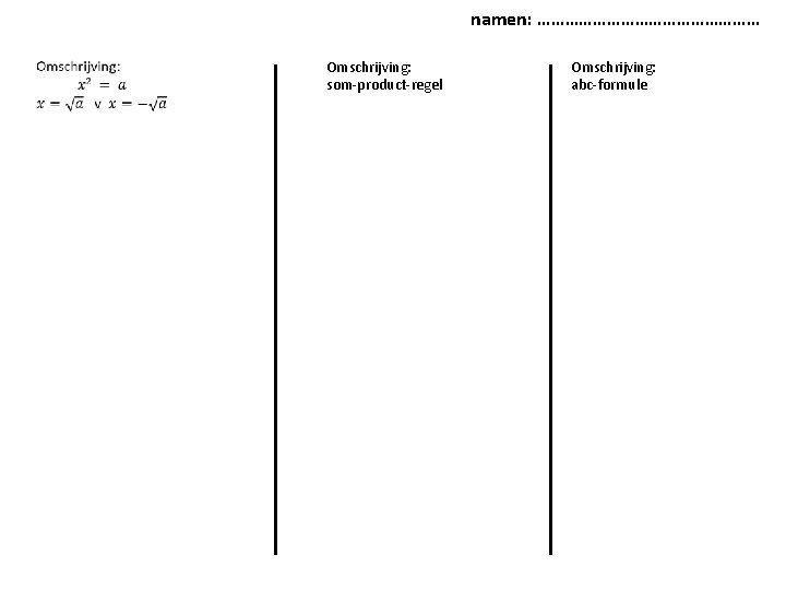 namen: …………………… Omschrijving: som-product-regel Omschrijving: abc-formule 