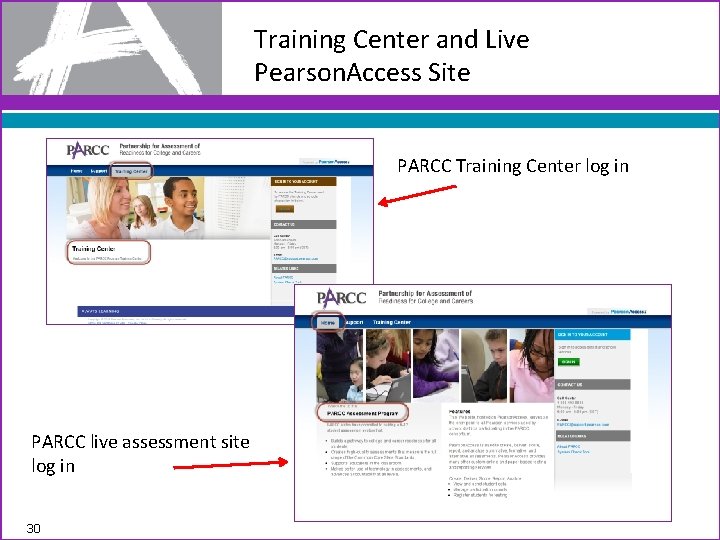 Training Center and Live Pearson. Access Site PARCC Training Center log in PARCC live