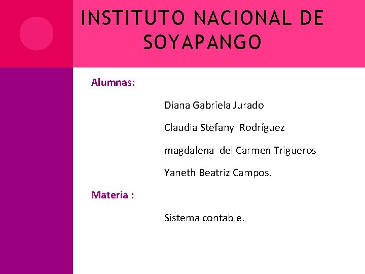 INSTITUTO NACIONAL DE SOYAPANGO Alumnas: Diana Gabriela Jurado Claudia Stefany Rodríguez magdalena del Carmen