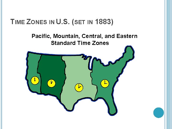 TIME ZONES IN U. S. (SET IN 1883) Pacific, Mountain, Central, and Eastern Standard