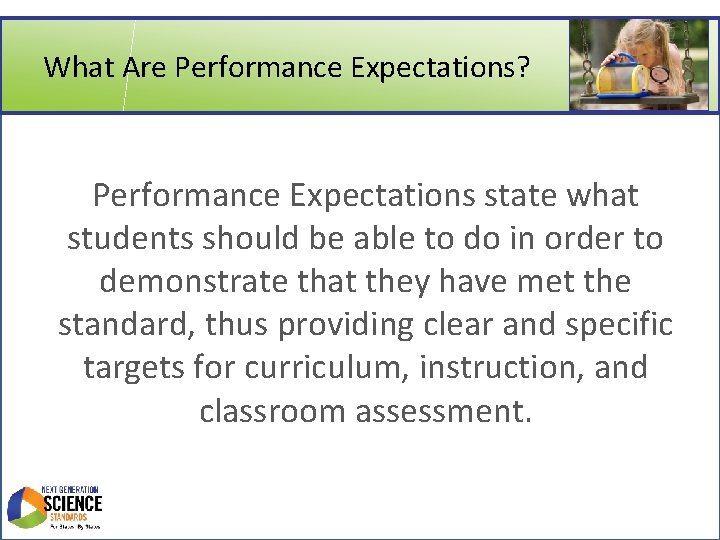 What Are Performance Expectations? Performance Expectations state what students should be able to do