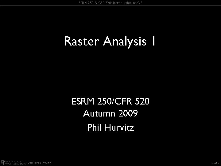 ESRM 250 & CFR 520: Introduction to GIS Raster Analysis 1 ESRM 250/CFR 520