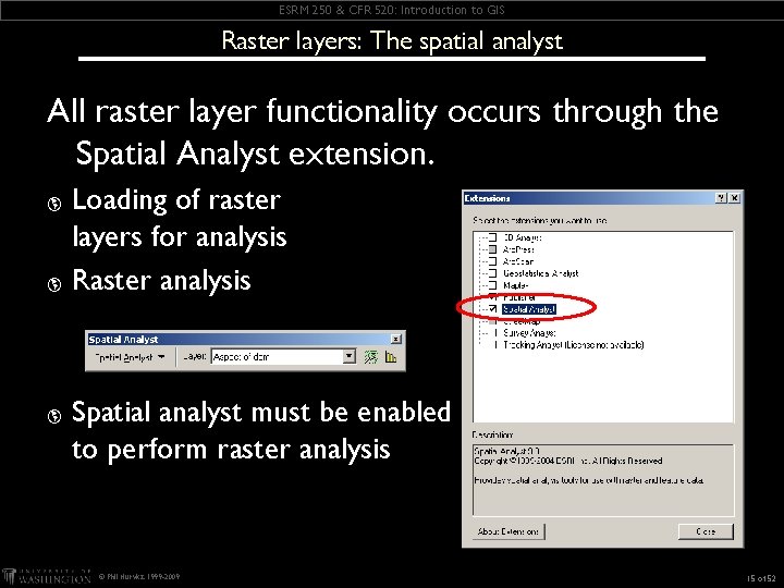 ESRM 250 & CFR 520: Introduction to GIS Raster layers: The spatial analyst All