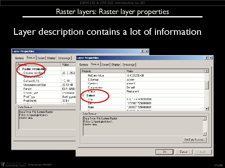 ESRM 250 & CFR 520: Introduction to GIS Raster layers: Raster layer properties Layer