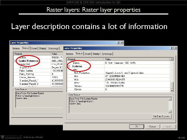 ESRM 250 & CFR 520: Introduction to GIS Raster layers: Raster layer properties Layer