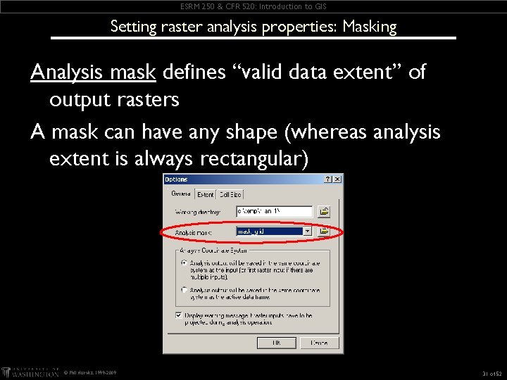 ESRM 250 & CFR 520: Introduction to GIS Setting raster analysis properties: Masking Analysis