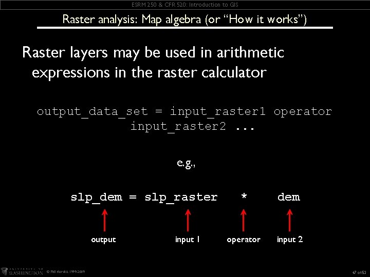 ESRM 250 & CFR 520: Introduction to GIS Raster analysis: Map algebra (or “How