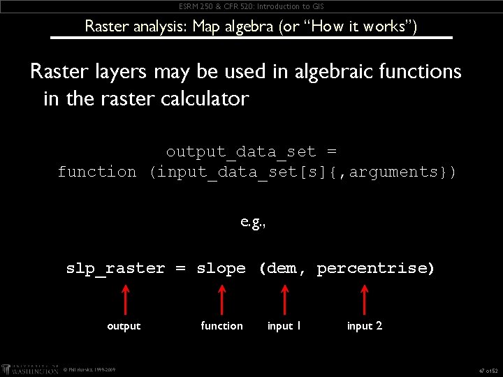 ESRM 250 & CFR 520: Introduction to GIS Raster analysis: Map algebra (or “How