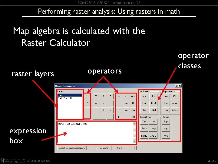 ESRM 250 & CFR 520: Introduction to GIS Performing raster analysis: Using rasters in