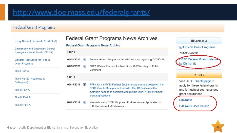 http: //www. doe. mass. edu/federalgrants/ • Our office and your liaison: Massachusetts Department of