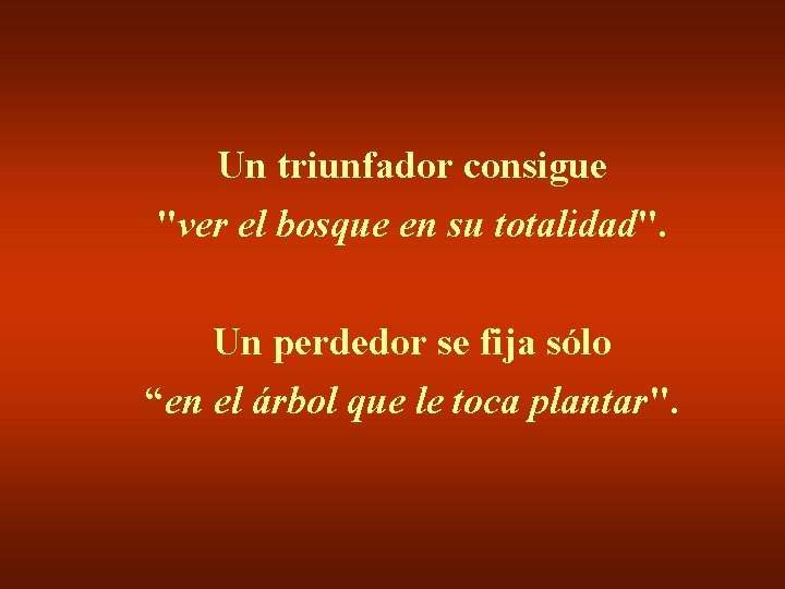 Un triunfador consigue "ver el bosque en su totalidad". Un perdedor se fija sólo